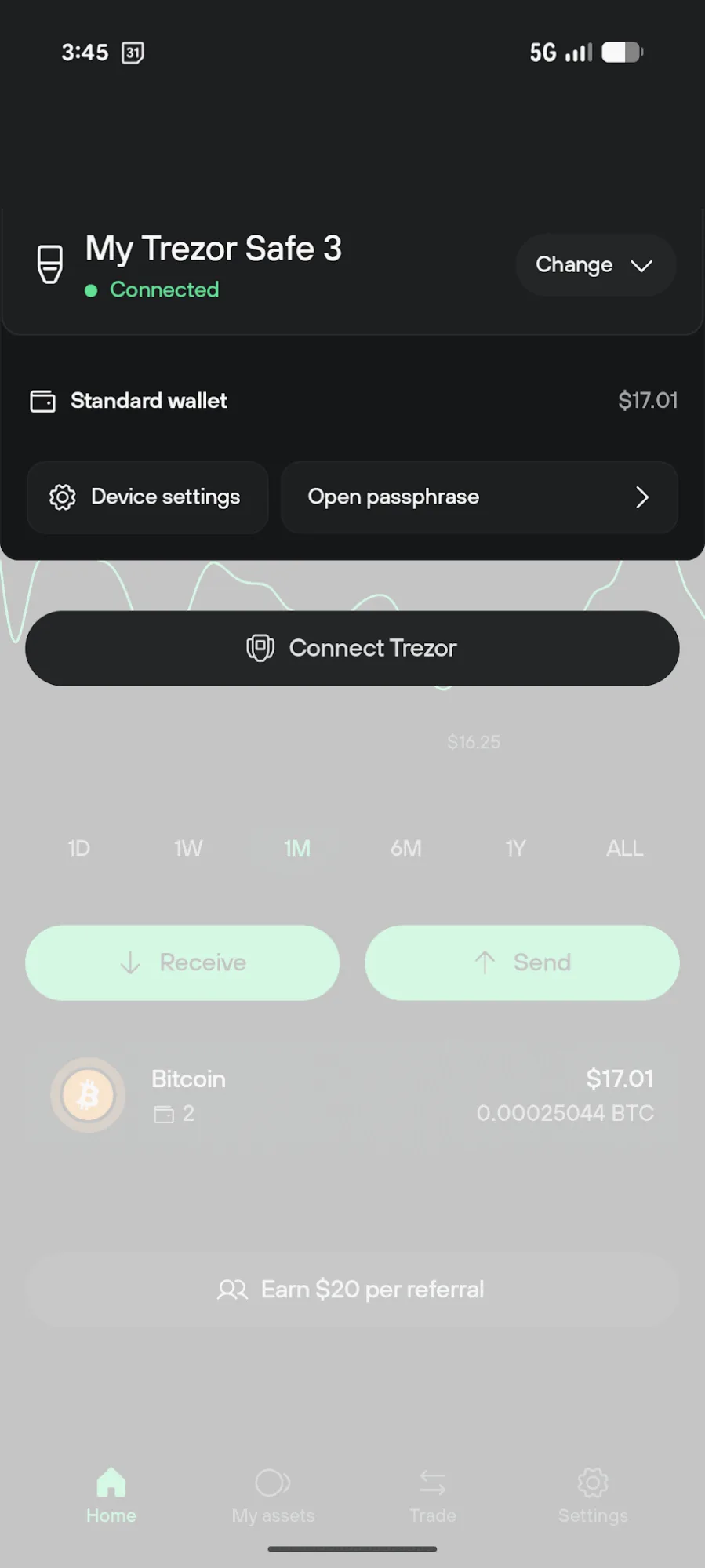 לחיצה על Open passphrase באפליקציית Trezor Suite