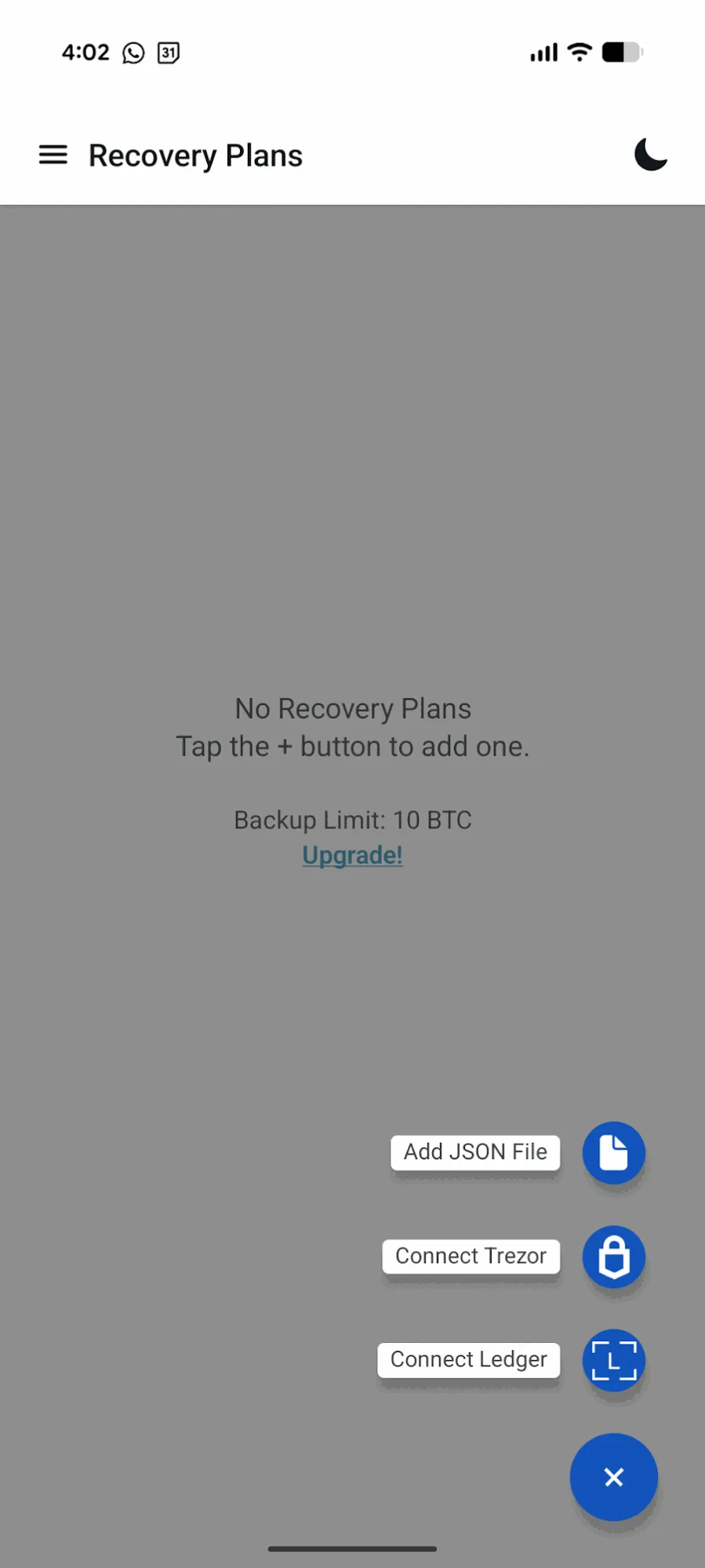 יצירת Timelock Recovery חדש באפליקציית RITREK