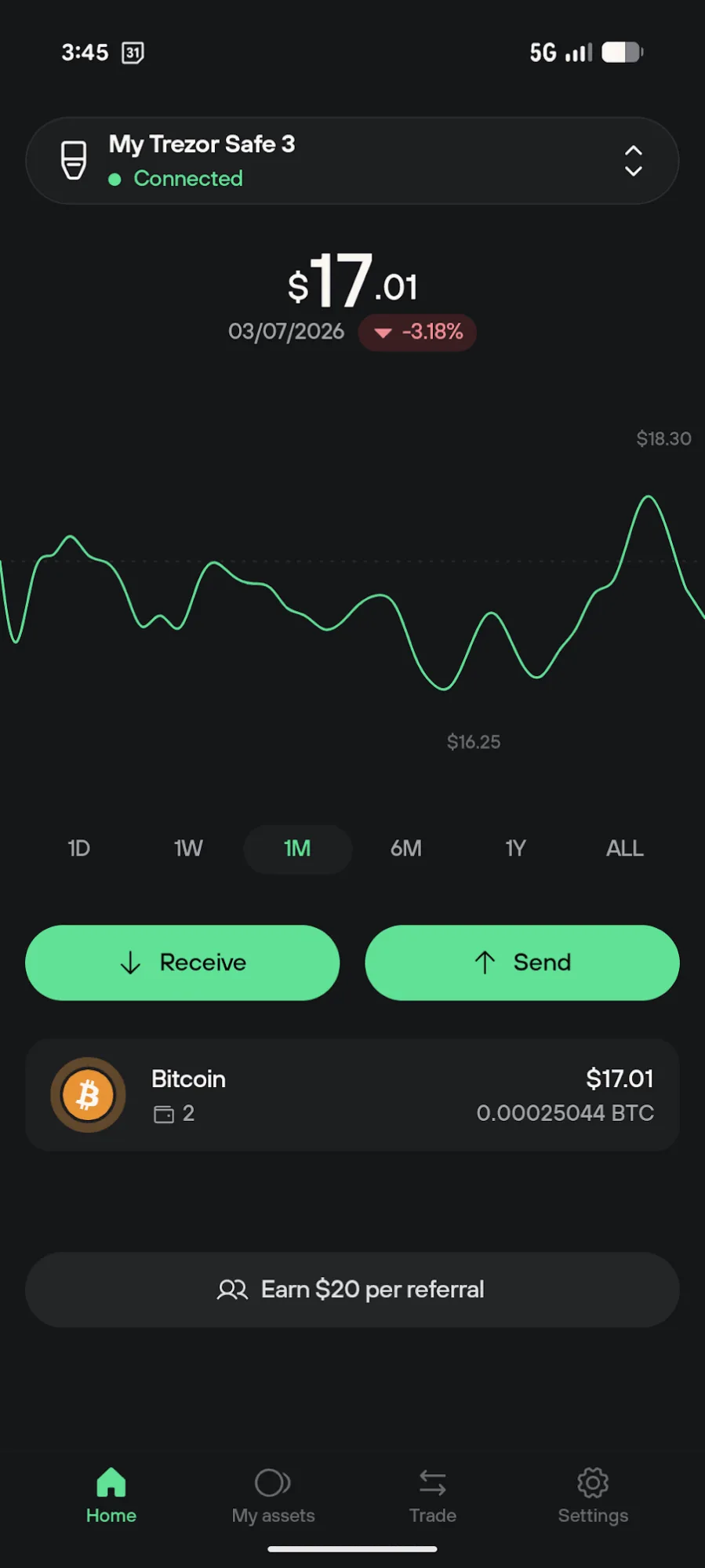 פתיחת התפריט באפליקציית Trezor Suite